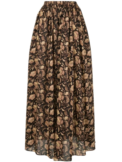 Matteau High-rise Floral-print Cotton Maxi Skirt In Brown