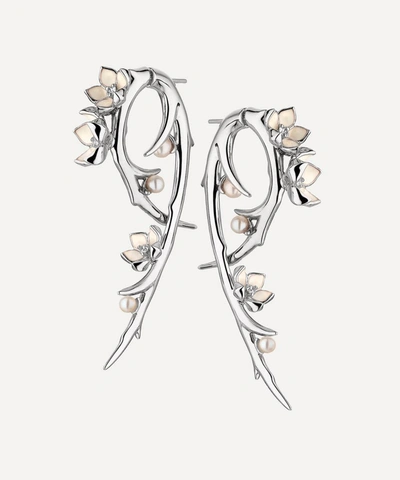 Shaun Leane Cherry Blossom Hook Pearl, Diamond And Sterling Silver Earrings
