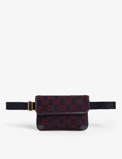 Gucci Gg Wool Belt Bag In Blue Red