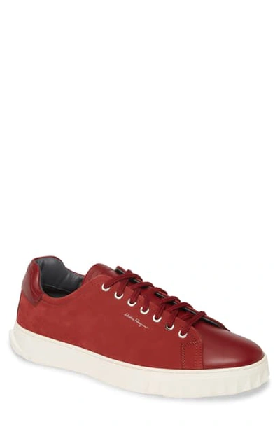 Ferragamo Men's Cube Leather Low-top Sneakers In Burgundy