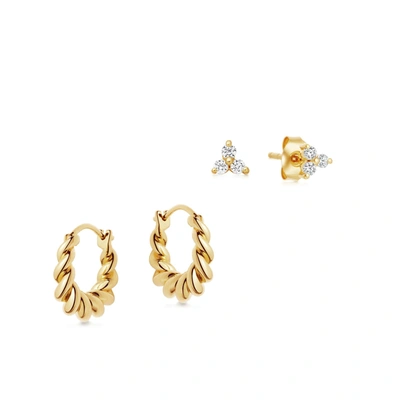 Missoma Twist And Sparkle Earring Set 18ct Gold Plated Vermeil/cubic Zirconia