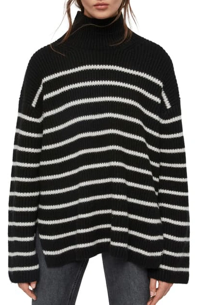 Allsaints Melody Striped Sweater In Black/ Porcelain White