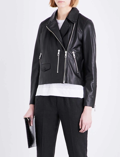 Whistles Agnes Leather Biker Jacket In Black