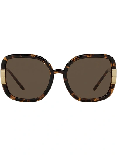 Tory Burch Oversized Square Logo Sunglasses In Brown / Dark / Tortoise