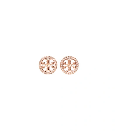 Tory Burch Miller Pavé Stud Earring In Rose Gold/crystal