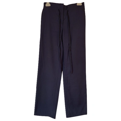 Pre-owned Adam Lippes Wool Straight Pants In Navy