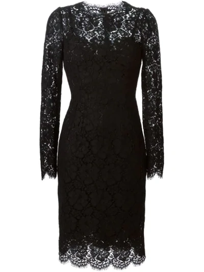 Dolce & Gabbana Long Sleeve Lace Midi Dress In Black