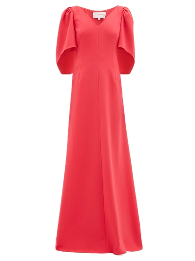 Carolina Herrera Cape-sleeve Crepe Palazzo Maxi Dress In Coral