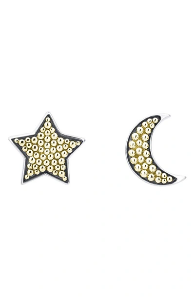 Lagos 18k Gold & Sterling Silver Caviar Moon & Star Stud Earrings In Silver/gold