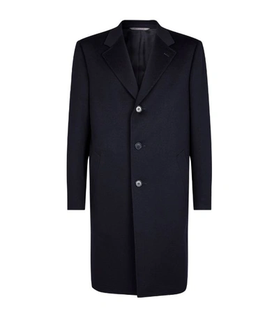 Canali Wool-cashmere Coat In Night Blue