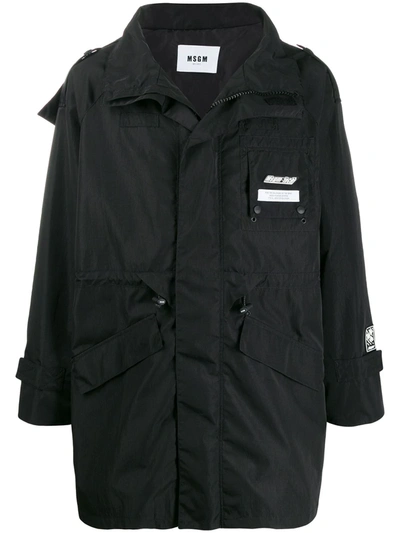 Msgm Hooded Raincoat In Black