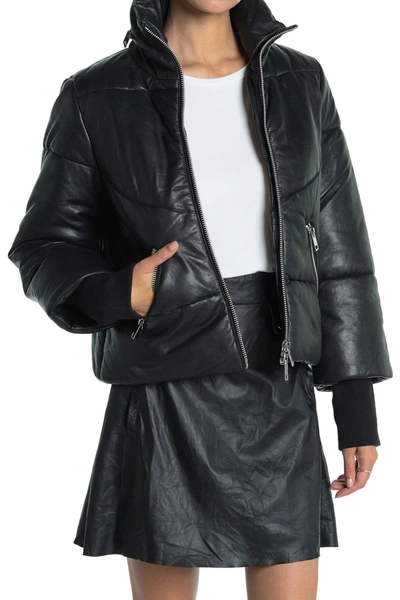 Walter Baker Edwina Leather Puffer Jacket In Black