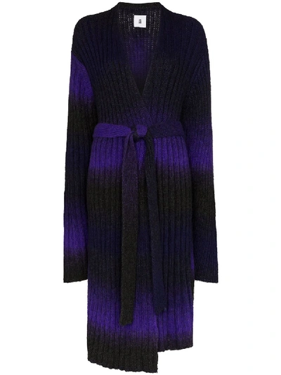 Asai Striped Pattern Long Line Cardigan In Purple