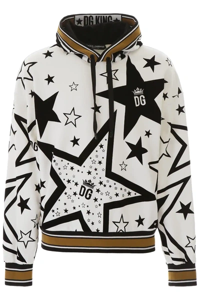 Dolce & Gabbana Jersey Hoodie With Flocked Star Print In White,black