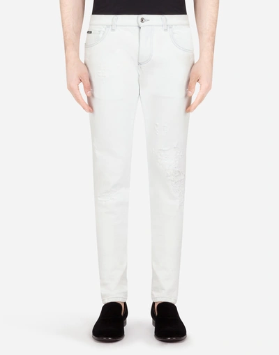 Dolce & Gabbana White Stretch Skinny Jeans In Blue