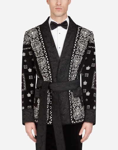 Dolce & Gabbana Velvet Robe Jacket In Bandana Print In Multicolored