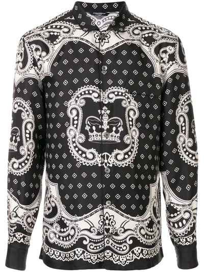 Dolce & Gabbana Men's Bandana Long-sleeve Silk Shirt In Black
