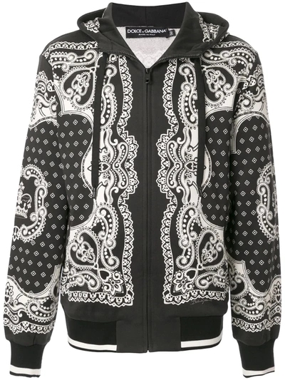Dolce & Gabbana Zip-up Hoodie In Bandana Print In Black