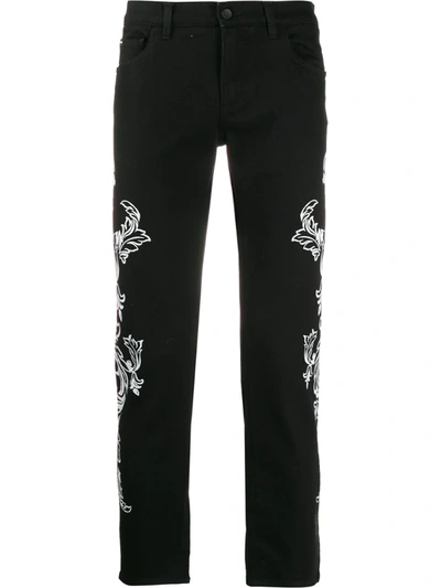 Dolce & Gabbana Stretch Skinny Jeans In Bandana Print In Black
