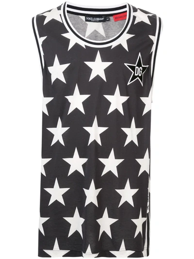 Dolce & Gabbana Cotton Star Print Vest With Patch In Black