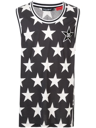 Dolce & Gabbana Cotton Star Print Waistcoat With Patch In Black