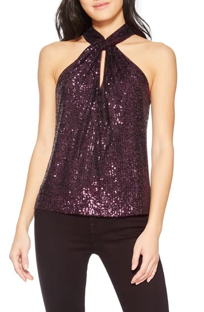 Parker Dallas Sequin Halter Tank Top In Bordeaux