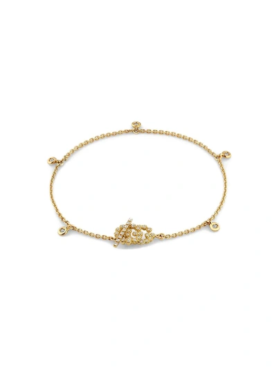 Gucci Running Gg Logo 18k Yellow Gold & Diamond Charm Bracelet