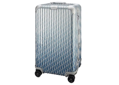 Pre-owned Dior X Rimowa 4-wheel Large Suitcase Aluminium  Oblique Blue Gradient