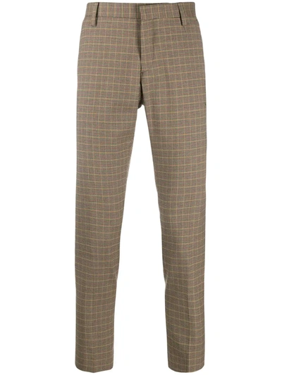 Entre Amis Check-print Tailored Trousers In Brown