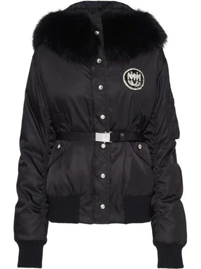 Miu Miu Crystal-embellished Belted Puffer Jacket In F0002 Black