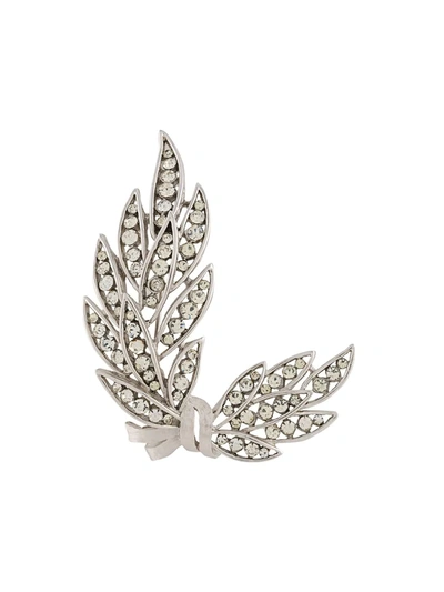 Pre-owned Trifari Vintage 1960s Embellished Leaf Brooch In Silver