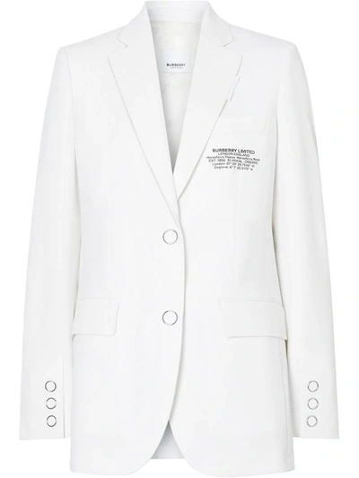 Burberry Location Print Wool-blend Tailored Jacket In White