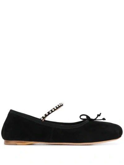 Miu Miu Ballerinas Mit Kristallen In Black