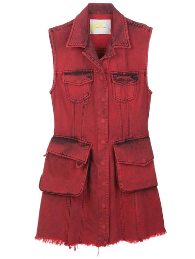 Marques' Almeida Multi Pocket Cotton Denim Mini Dress In Red