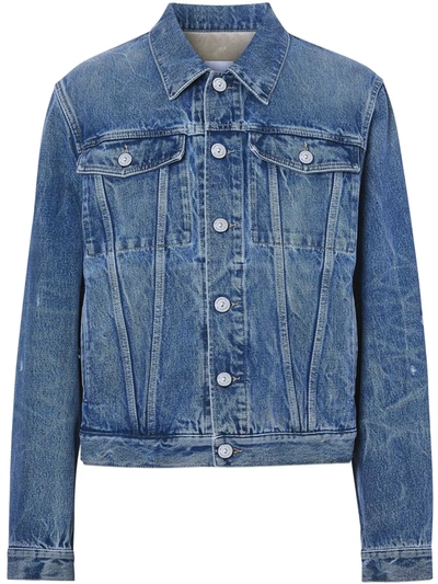 Burberry Logo Cotton Denim Jacket In Blue