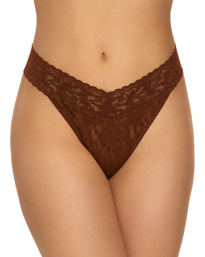 Hanky Panky Stretch Lace Traditional-rise Thong In Dark Cocoa