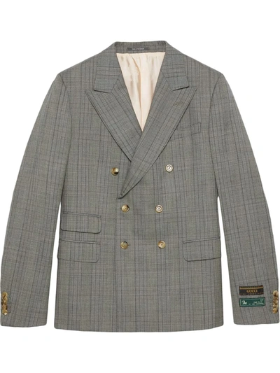 Gucci New Signoria Check Wool Jacket With Labels In Grey