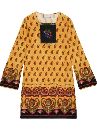 Gucci Paisley Print Cotton Tunic Shirt In Yellow