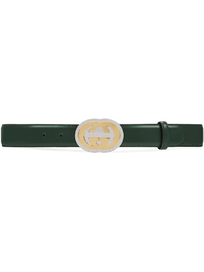 Gucci Leather Belt With Interlocking G Buckle In Green