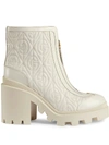Gucci G Rhombus Leather Mid-heel Ankle Boot In White