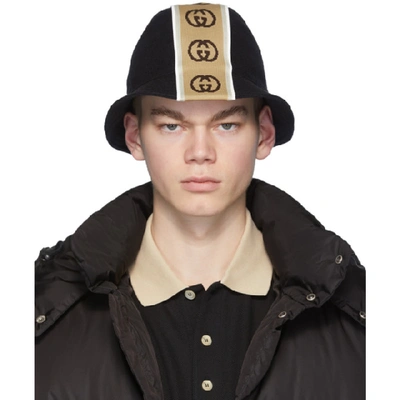 Gucci Wool Hat With Interlocking G Stripe In 1079 Black
