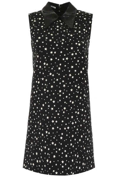 Miu Miu Mini Dress With Stars In Black,white