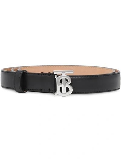 Burberry Leather Tb Monogram Belt In Black