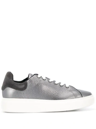 Twinset Hammered Leather Low-top Sneakers In Grey