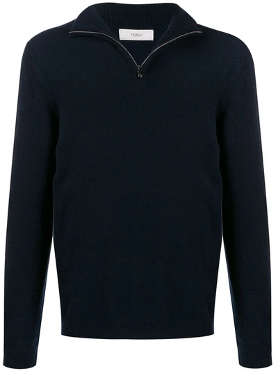 Pringle Of Scotland Fine Knit Zip Neck Sweater In Blue