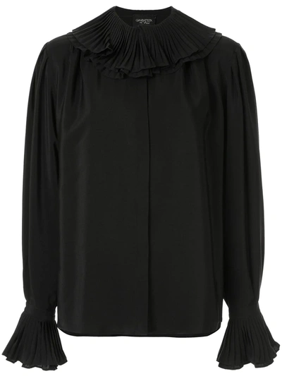 Giambattista Valli Silk Frilled Collar Blouse In Black