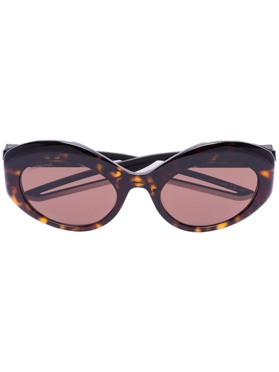 Balenciaga Tortoiseshell-effect Frame Oval Sunglasses In Brown