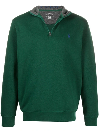 Polo Ralph Lauren Logo-embroidered Cotton-blend Piqué Half-zip Sweatshirt In Green