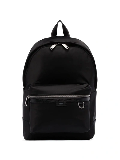 Hugo Boss Meridian Textured Leather-trimmed Nylon Backpack In Black