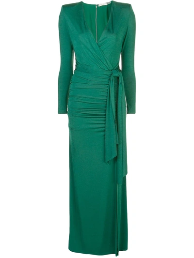 Alice And Olivia Kyra Wrap-effect Ruched Stretch-jersey Maxi Dress In Forest Green